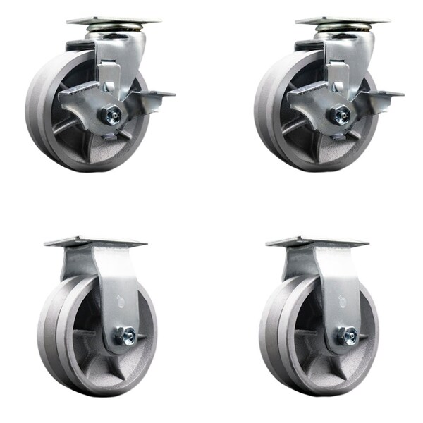 Service Caster 5'' V-Groove Semi Steel Caster Set with Bronze Bearings 2 Brakes 2 Rigid, 4PK SCC-20S520-VGBZ-TLB-2-R-2 - main